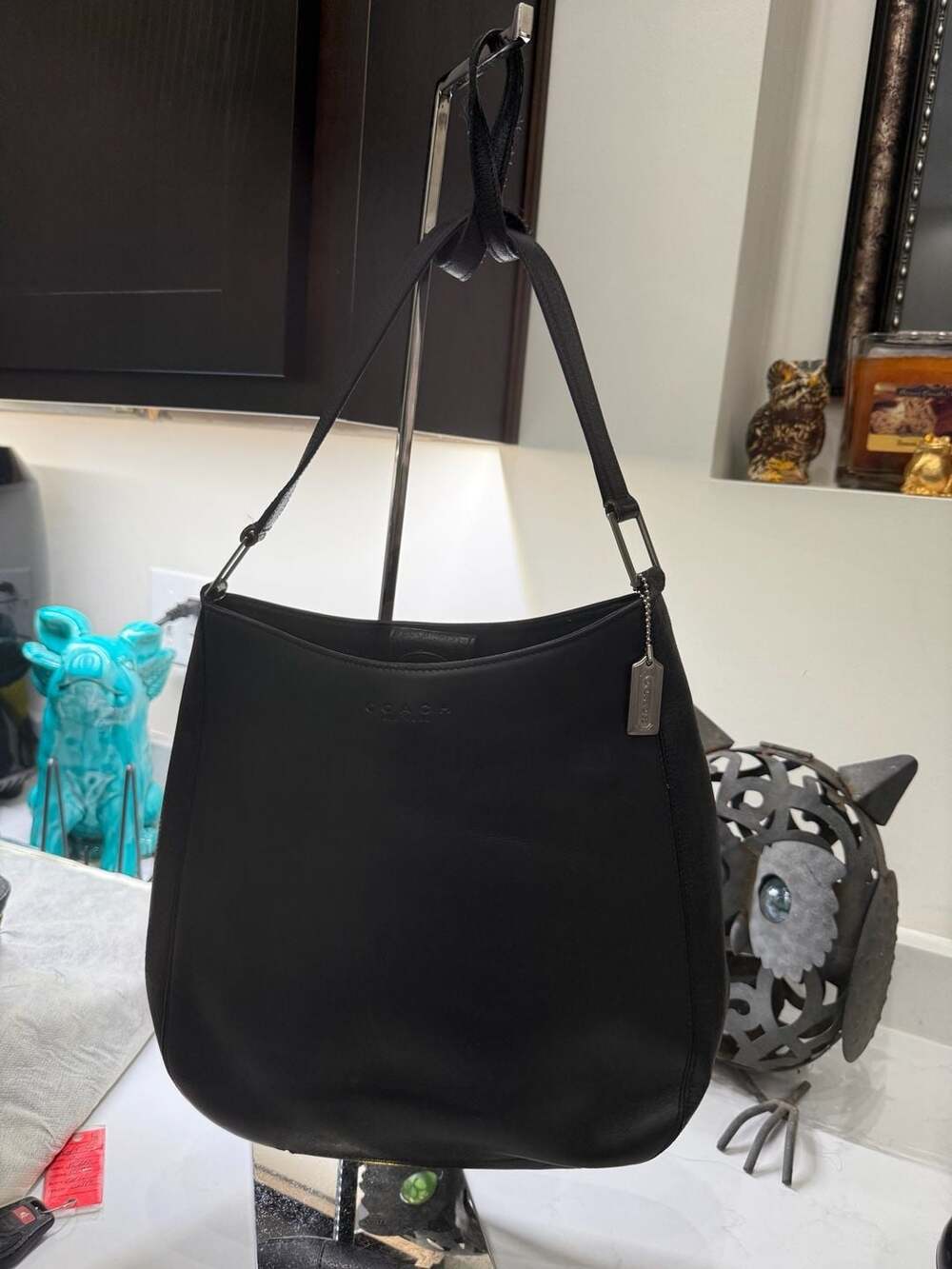 Vintage Coach Black Leather Handcrafted Hobo Shoulder Bag